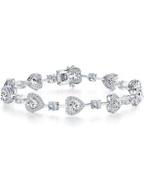 Women Cubic Zirconia Silver Gemstone Heart Bracelet luxury Fashion Fine Jewelry
